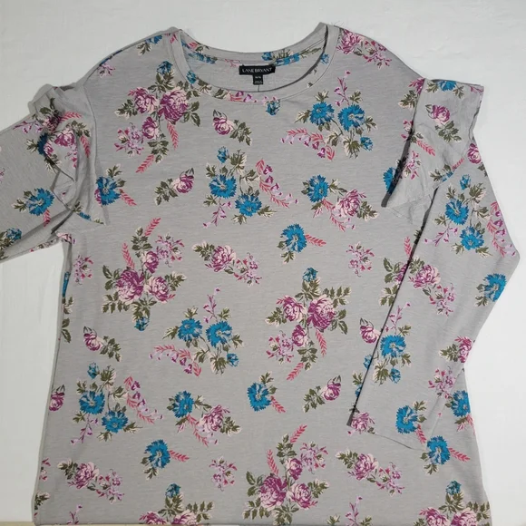 Lane Bryant (Women's 14/16) Floral Long Sleeve Ruffle Long-line Tunic Top - Picture 2 of 7